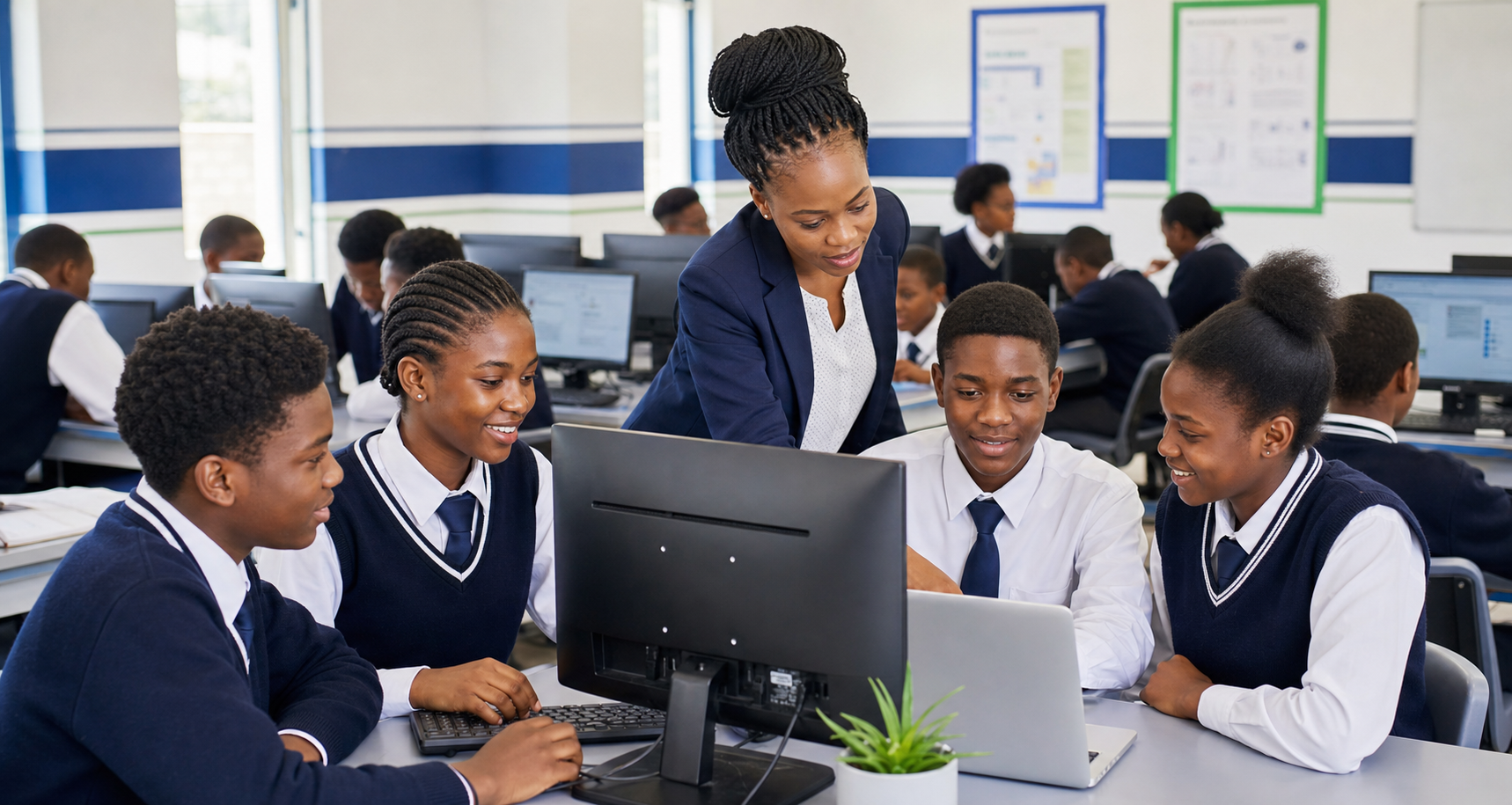 Students learning in a school computer lab