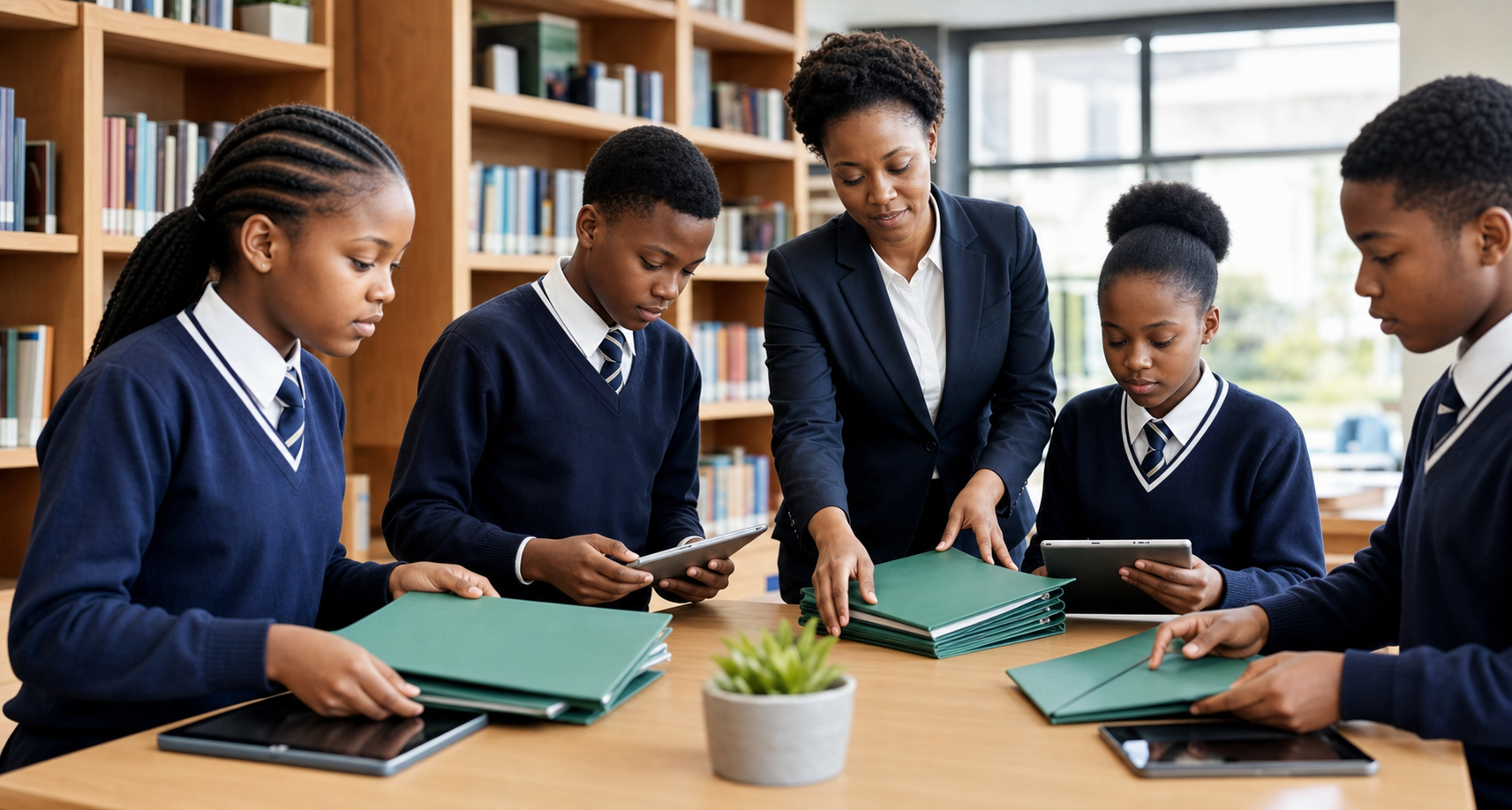 Students and an administrator reviewing secure digital school records